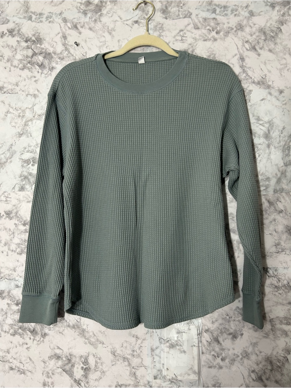 Uniqlo Waffle-Knit Long Sleeve Top - Sage